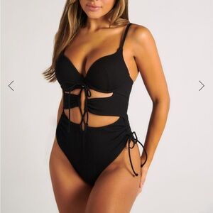Black cut out one piece swimsuit